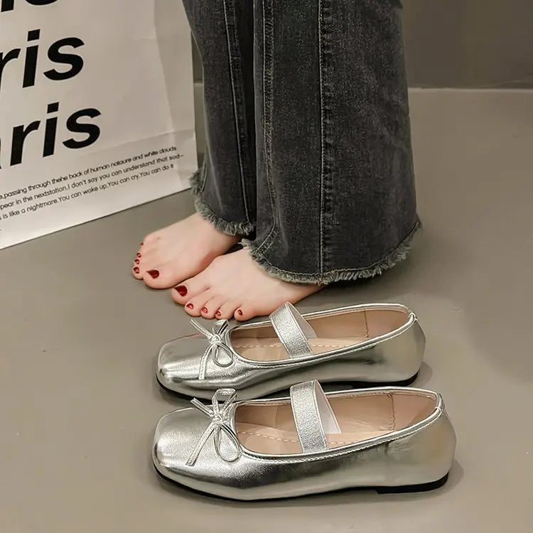 Ballerina Shoes Spring Autumn Comfort Nonslip Loafers Leather Flats Bowknot Mary Janes Shoes for