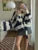 V-neck Scarf Sweater Cardigan Female Contrast Patchwork Autumn Hollow Out Outwear ’s Knitwear Coat Cardigan