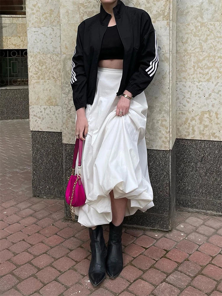Silk Satin White Maxi Skirt Long Ruffled Pleated Skirts Lantern Pants Aline Silk Long Skirts for New