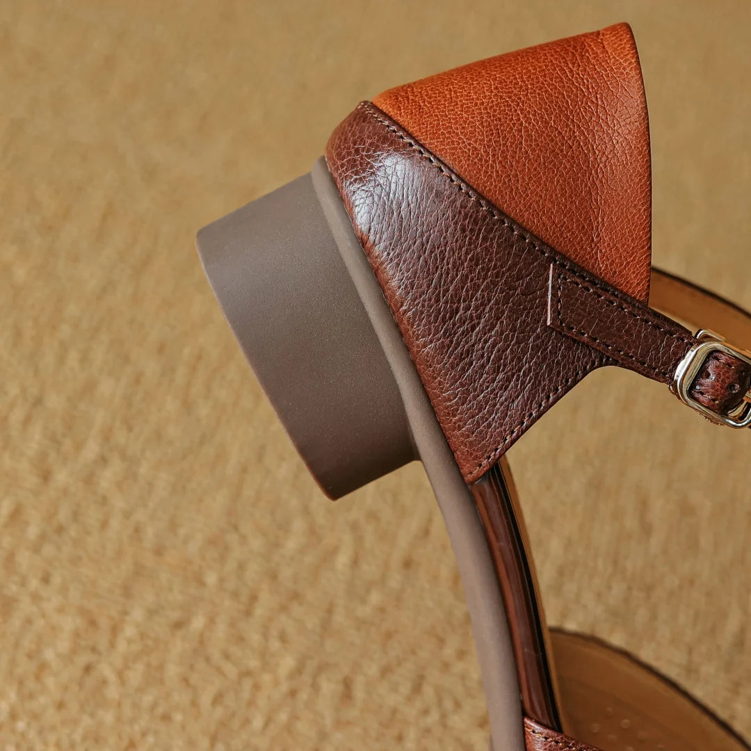 3441 Sheepskin Hollowout Mix Color Patchwork Ankle Strap Flats Sandals Round Toe Daily Shoes