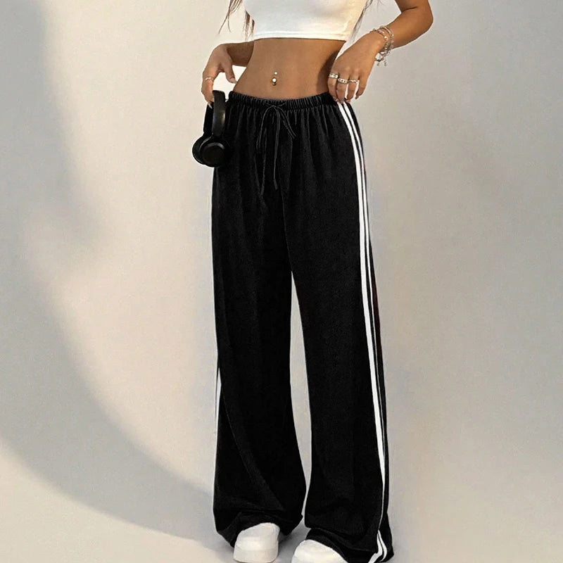New Striped Pants Summer Basic Straight Slim Trousers Female Simple Versatile Pants