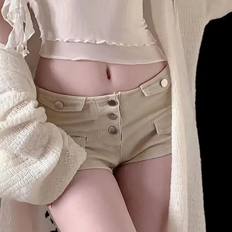 Summer New Denim Shorts Spicy Girl Hot Pants Low Waist Jeans Slimming Elastic Straight Wide Leg Pants