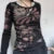 2000s Retro Rhinestone Graphic Print T-shirt Harajuku Grunge Y2k Aesthetics Fairy Crop Top Korean Mall Goth Tees