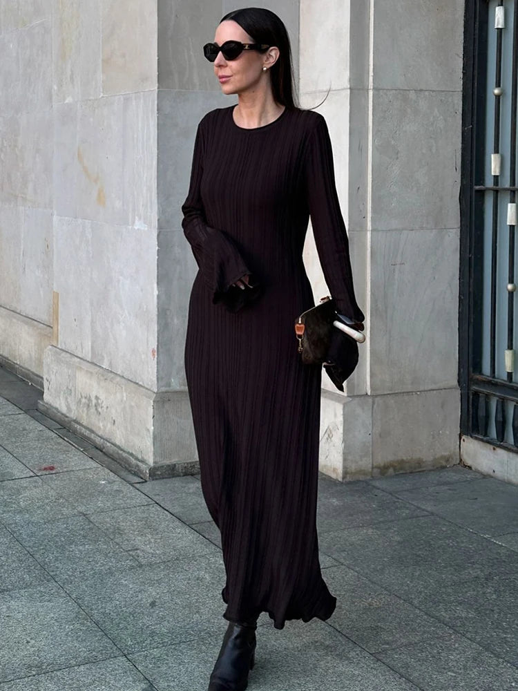 Knitted Long Dress Female Fall Winter New Retro High Waist Rib Sweater Bodycon Dresses Lady Holiday Party Outfits