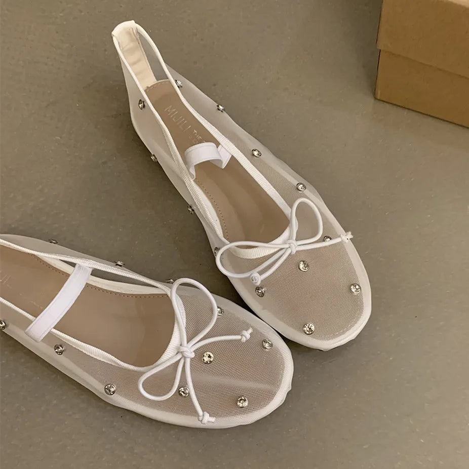 Flat Shoes Mesh Mary Jane Shoes Soft Sole Outdoor Dress Ballerinas