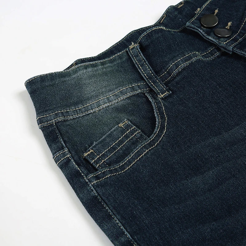 Y2k Flared Jeans Retro Button-up Low Rise Denim Pants Harajuku 2000s Trousers Basic Aesthetic Mom Jeans