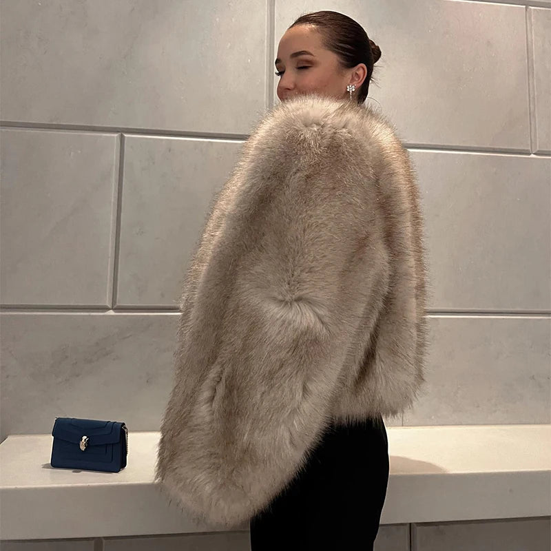 Street Blogger Winter Faux Raccoon Fox Fur Coat Jacket Thick Warm Cropped Fluffy Overcoats
