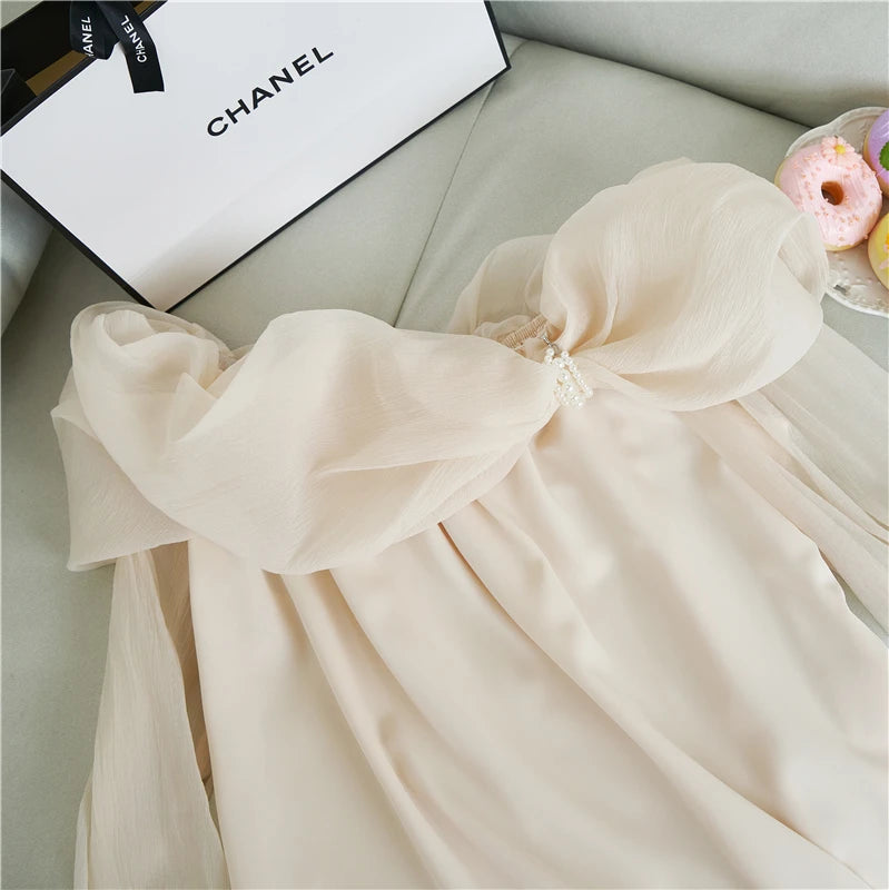 French Comfortable Tops Waist Blouse Sweet Offtheshoulder Korean Party Shirts Blous