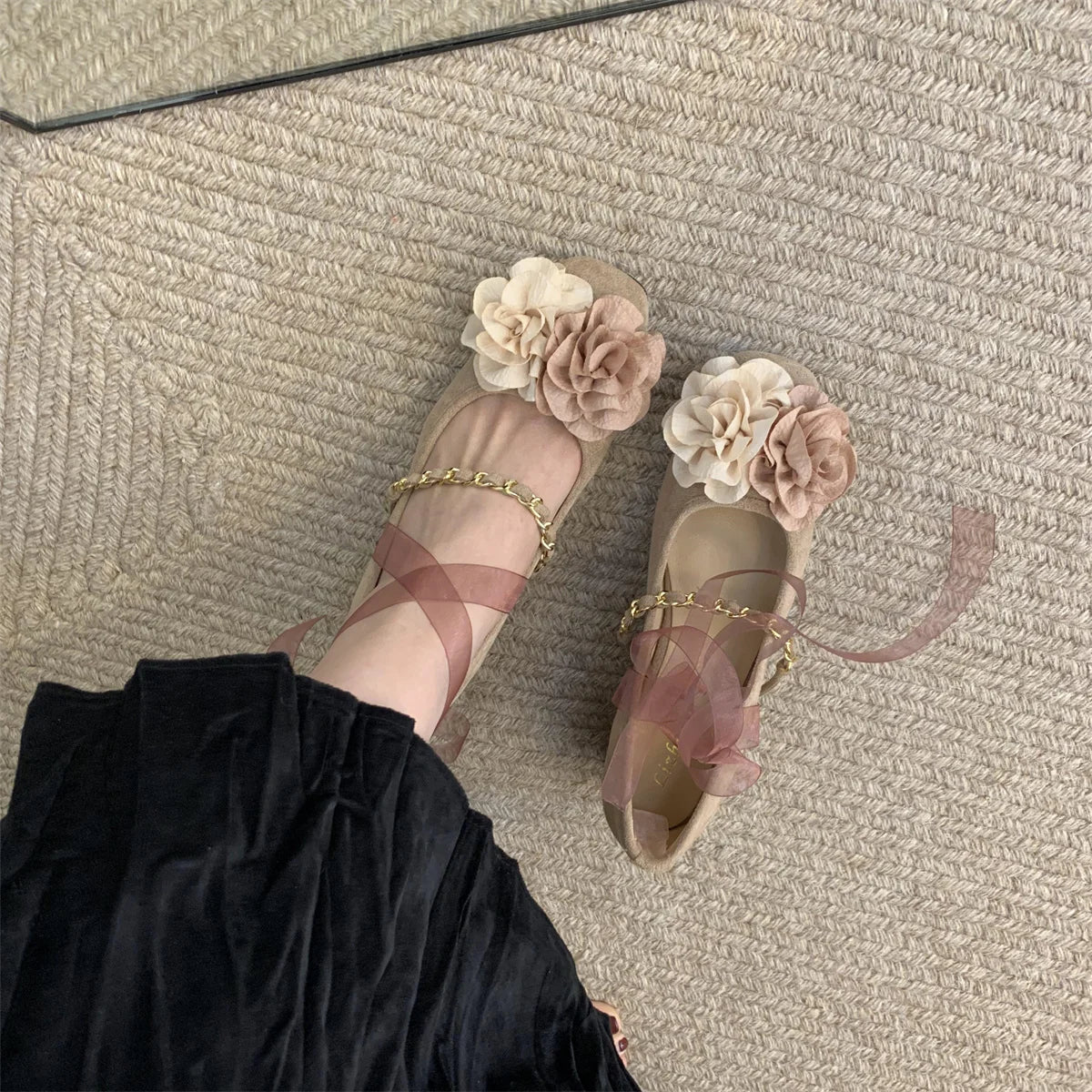 Shoes Woman Flats Modis Dress Summer on Heels New Spring Mary Janes Flower Summer Shoes Heels