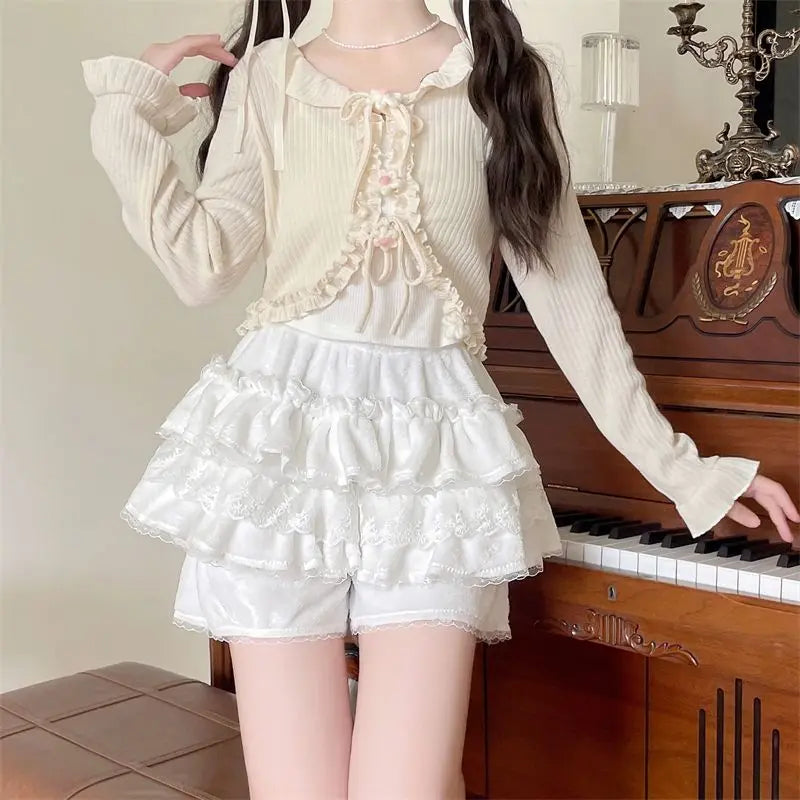 Autumn Japanese Soft Girl Warm Pumpkin Pants Leggings High Waist Pink Cake Skirts for Sweet Lolita Aline Shorts Skirts