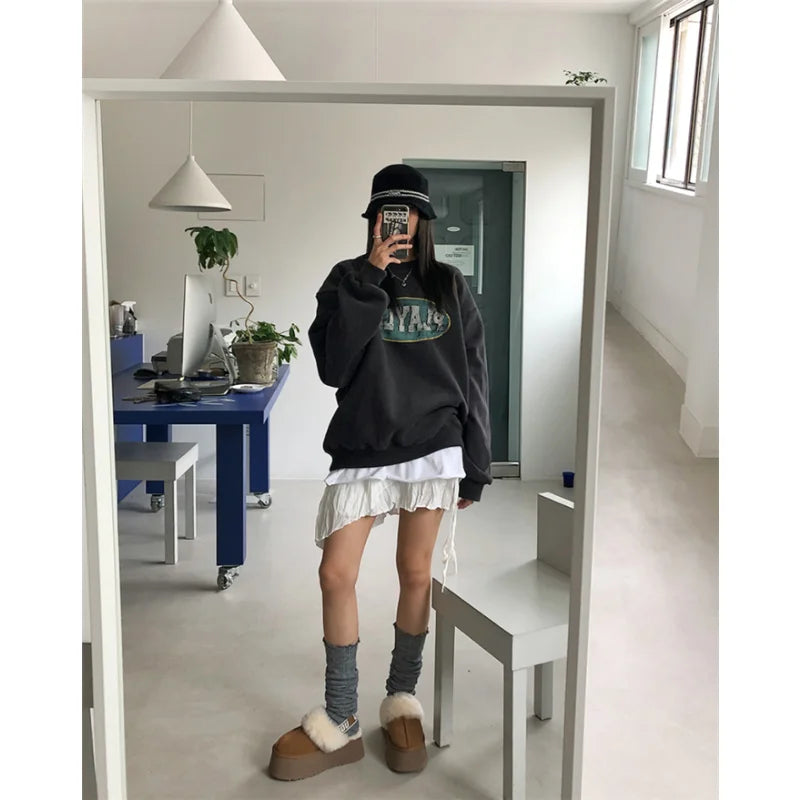 Summer Korean Retro High Street Low Waist Irregular Pleated Lace Up Short Skirt Skirt