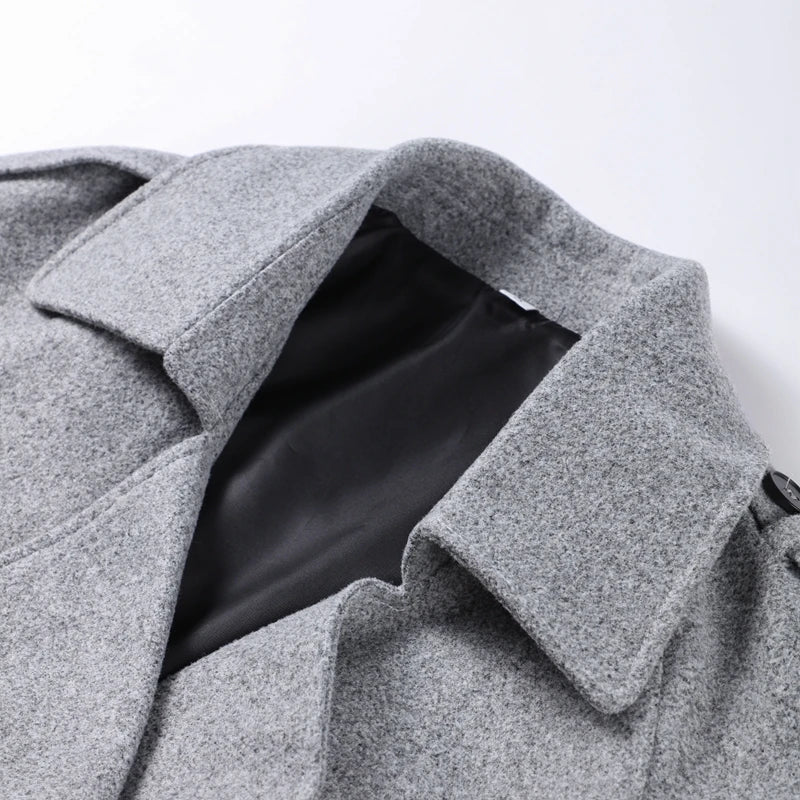 Single Breasted Woolen Coat Loose Lapel Long Sleeve Female Short Jacket Autumn Winter New Grey Lady Outwear