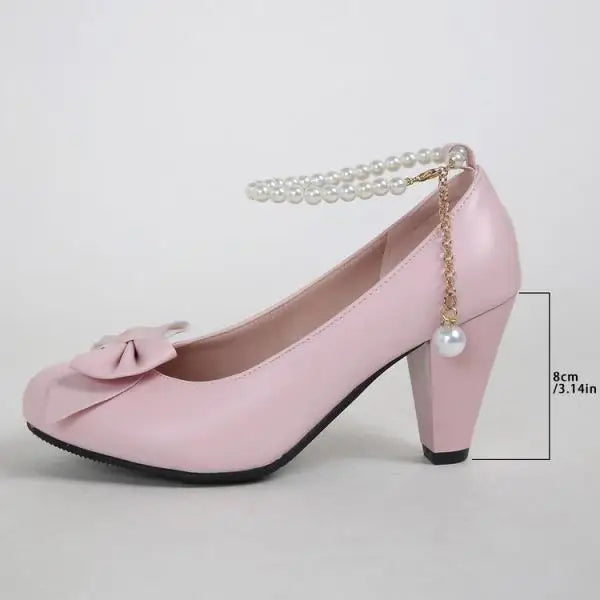 Bowknot Shallow Mouth Korean Shoes Pearl Decorateion Female Sneakers Round Toe Heels Crystal Butterfly 2