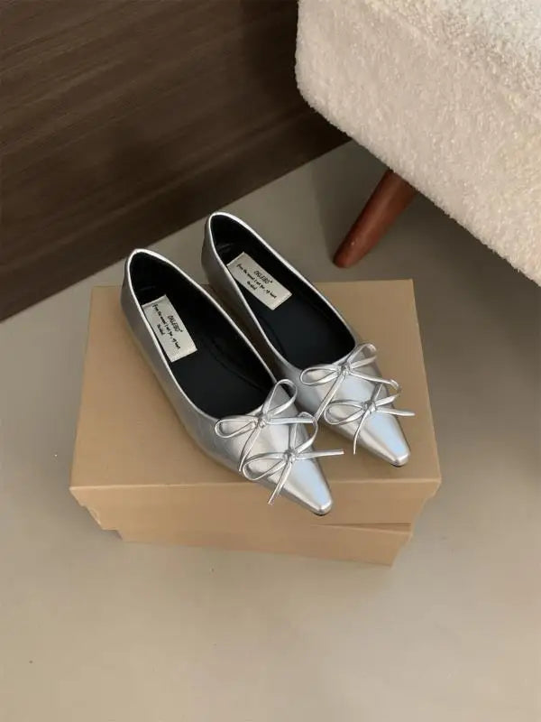 Shoes Autumn Bowknot Female Sneakers Allmatch Flats Shallow Mouth Pointed Toe Fall Boat Butterfly Comfortable Ret