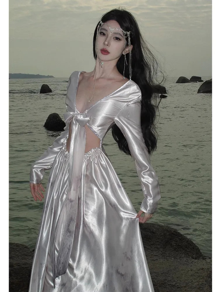 Acetate Satin Dress for Summer New Birthday Adult Party Formal Dress Seaside Vacation Evening Long Dresses.