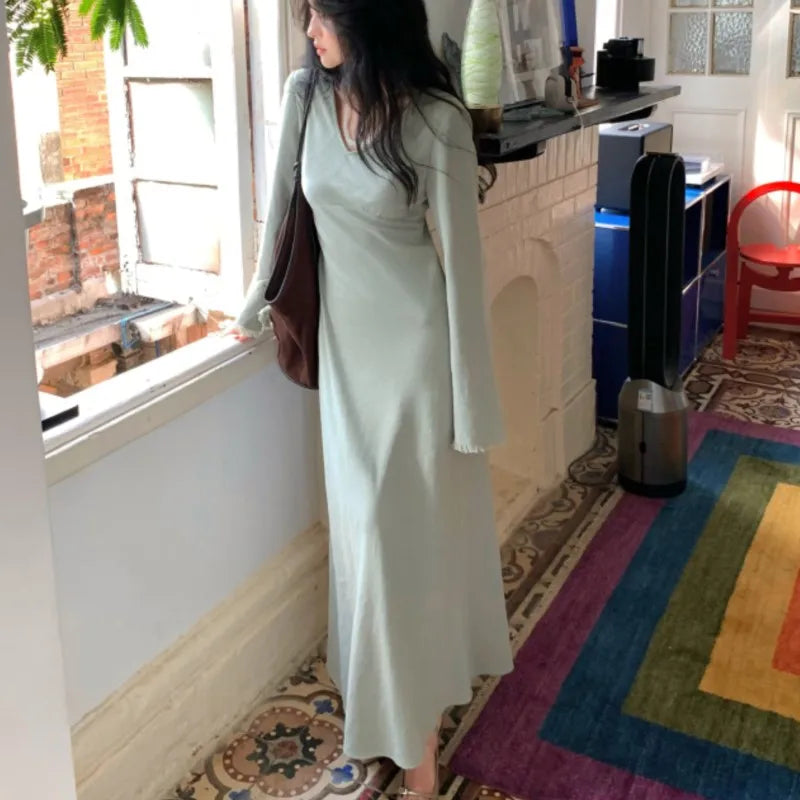 Midi Dresses for Vneck Flare Sleeves Slim Waist Autumn New Evening Party Dress Wedding Prom Robe Vestidos