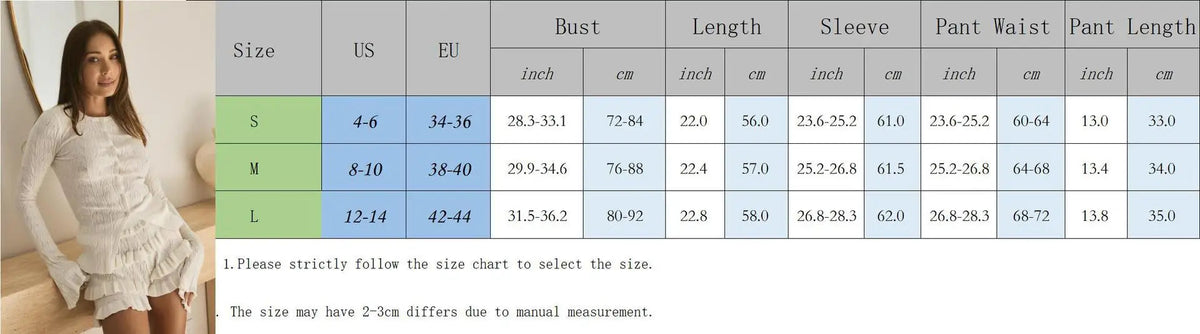 White Ruffles Knit Short Two Piece Sets Spring Summer Long Sleeve Cardigan Short Sets Y2k Holidays Matching Sets