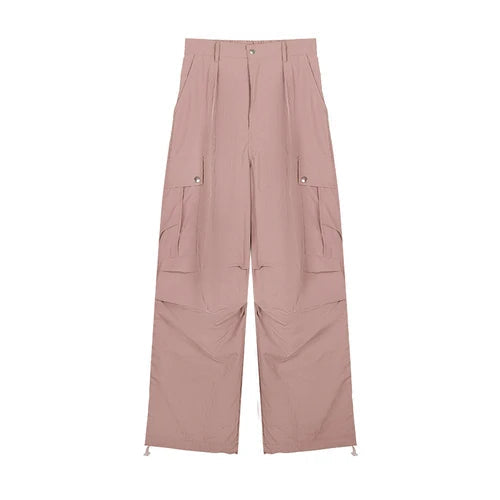 Printing Cargo Trousers for High Waist Patchwork Drawstring Long Pants Female Style