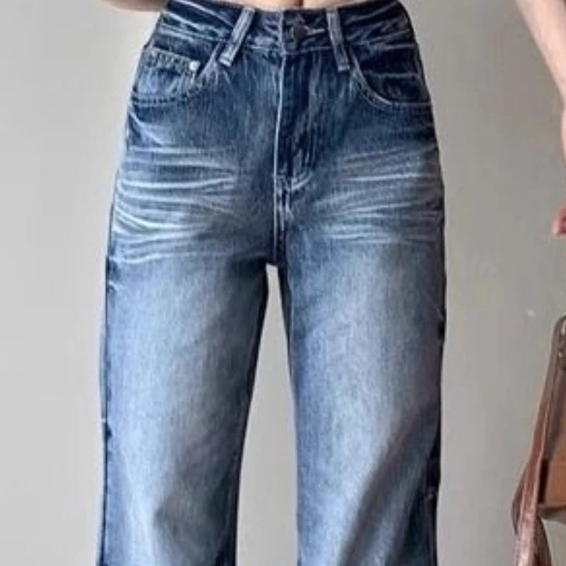 Denim Pants Straight Korean Easy Match Pantalones Mujer High Waist Trousers