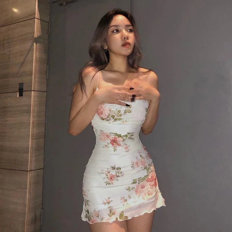 2000s Mini Dress Y2k Aesthetic Sleeveless Ruffles Hem Kawaii Sundress Sweet Girl Fairycore Dresses