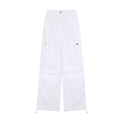 Printing Cargo Trousers for High Waist Patchwork Drawstring Long Pants Female Style