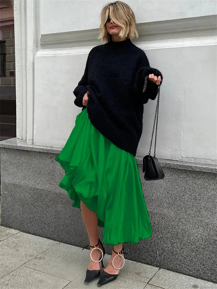 Silk Satin White Maxi Skirt Long Ruffled Pleated Skirts Lantern Pants Aline Silk Long Skirts for New