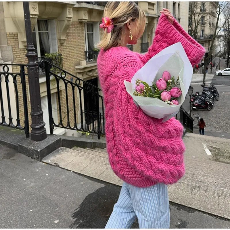 Loose Twist Knitted Sweater Pullover Oversize O-neck Long Batwing Sleeve Female Pullovers Autumn Winter Lady Sweaters