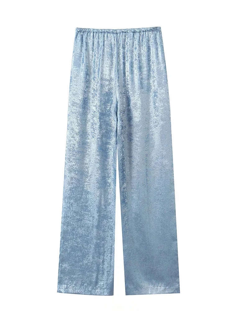 Female Summer Elastic High Waist Baggy Pants Summer Woman Drawstring Wide Leg Loose Trousers