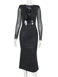 Sequin Sparkle Maxi Dress for Hollow Out Sheer Long Sleeve Bodycon Club Party Long Dress