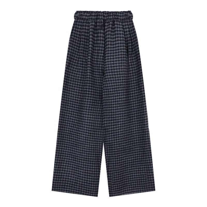 High Waist All Match Tweed Pants Spring New Contrast Color Plaid Wide Leg Pants