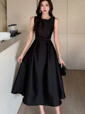 Black Midi Dress for Hepburn Style Sleeveless Evening Party Dresses Summer Aline Vestidos Robe New