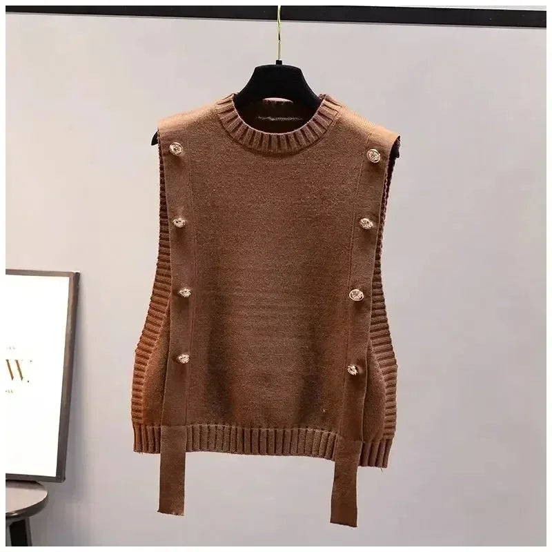’s Waistcoat Spring and Autumn Outer Wear Pullover Sweater New Sleeveless Round Neck Knitted Top