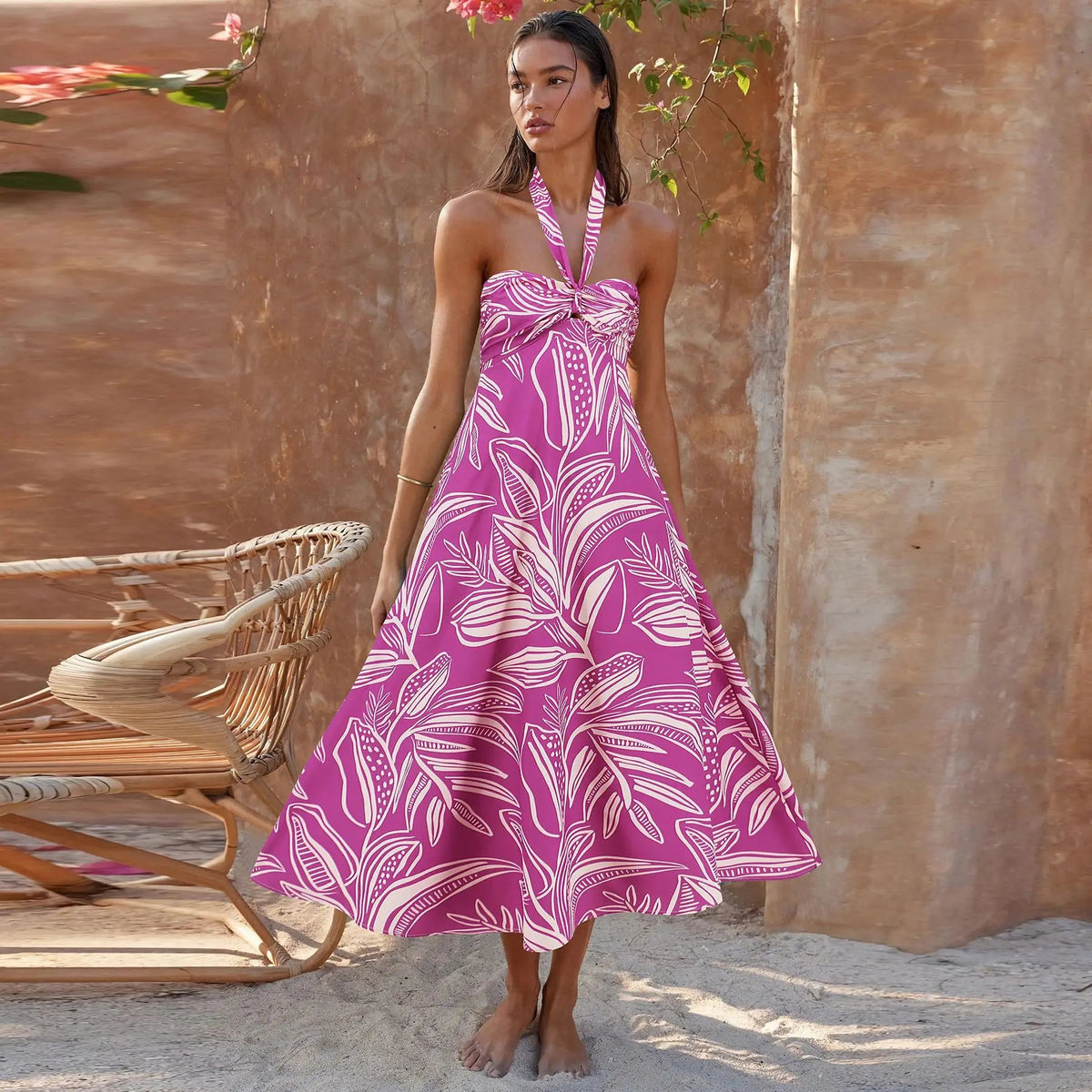 Summer Dress Hanging Neck Dress Print Long Dress Bodycon Vestido Y2k
