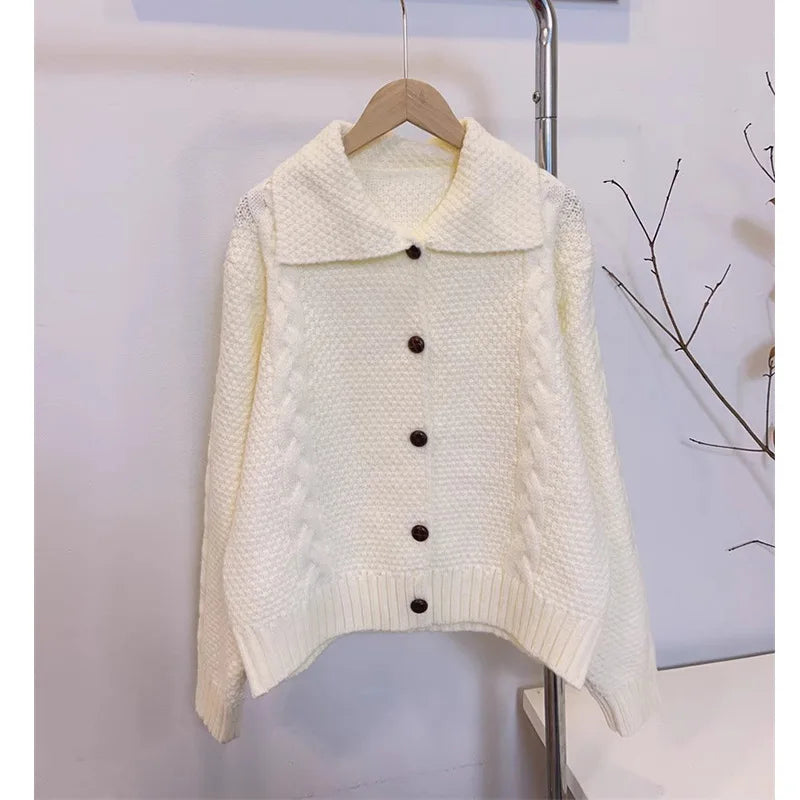 Japanese Lazy Lapel Cardigan Female Sueter Mujer New Age Reduction Sweet Sweater Coat Soft Waxy Knit Cardigan