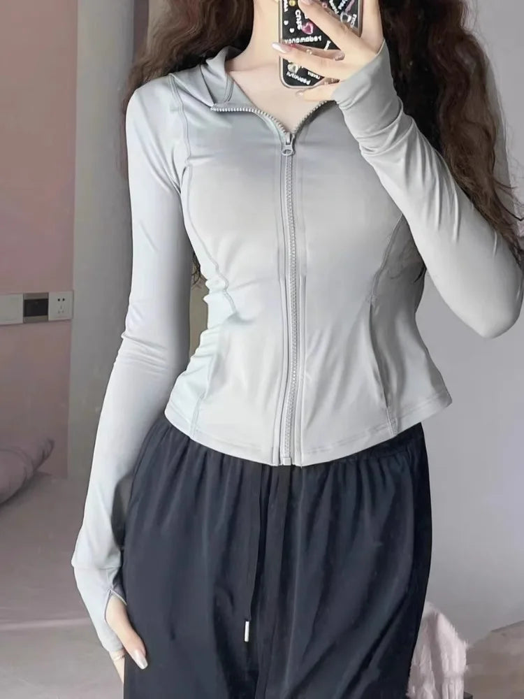 Sweet Pink Ice Silk Sun Protection Coat Summer Slim Fit Zipper Cardigans Y2k Egirl Long Sleeve Jackets Mujer