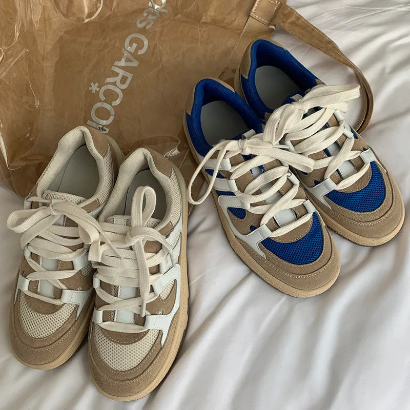 Sneakers Spring Summer Outdoor Mixed Colors Genuine Leather Crosstied Shoes Woman Flats Platforms