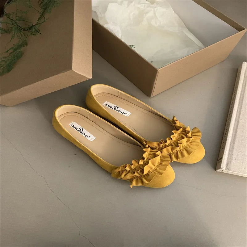 Shoes Woman Flats Shallow Mouth Allmatch Modis Female Sneakers Round Toe Dress New Comfortable Rubber Flock F