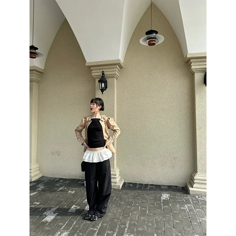 Cloud Patchwork Design Pants Loose Y2k Clothing Draping Straight String Pants Korean Pantalones De Mujer