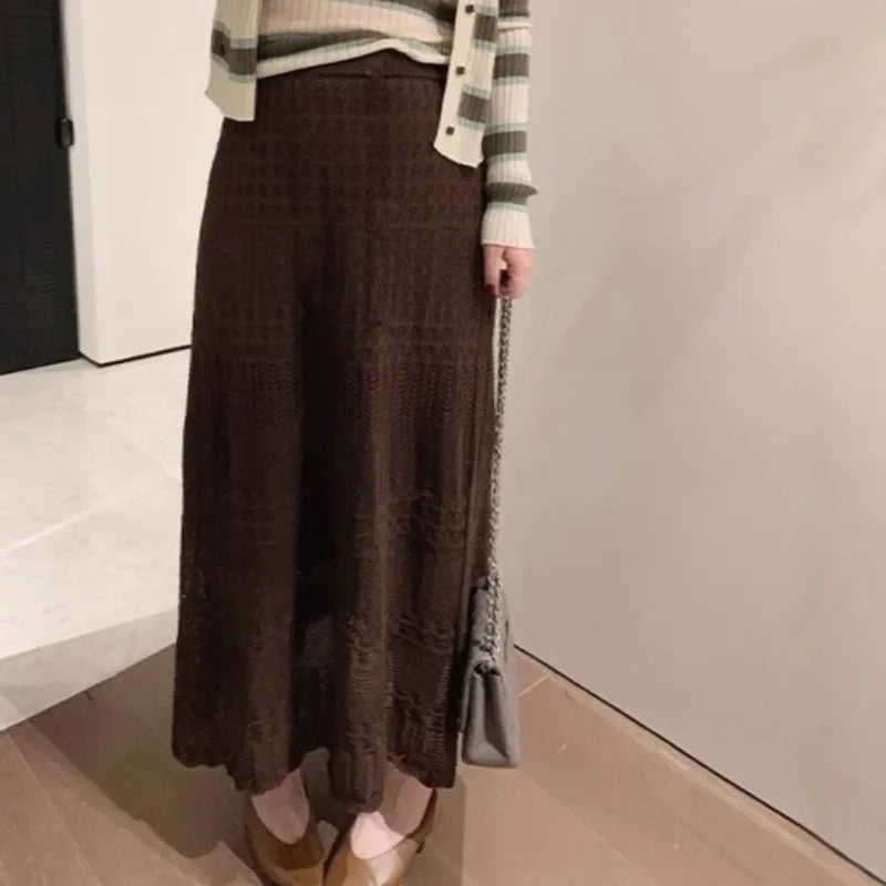 Knitted Mermaid Skirts Spring Summer Korean Faldas Mujer Retro Sweet Long Skirt