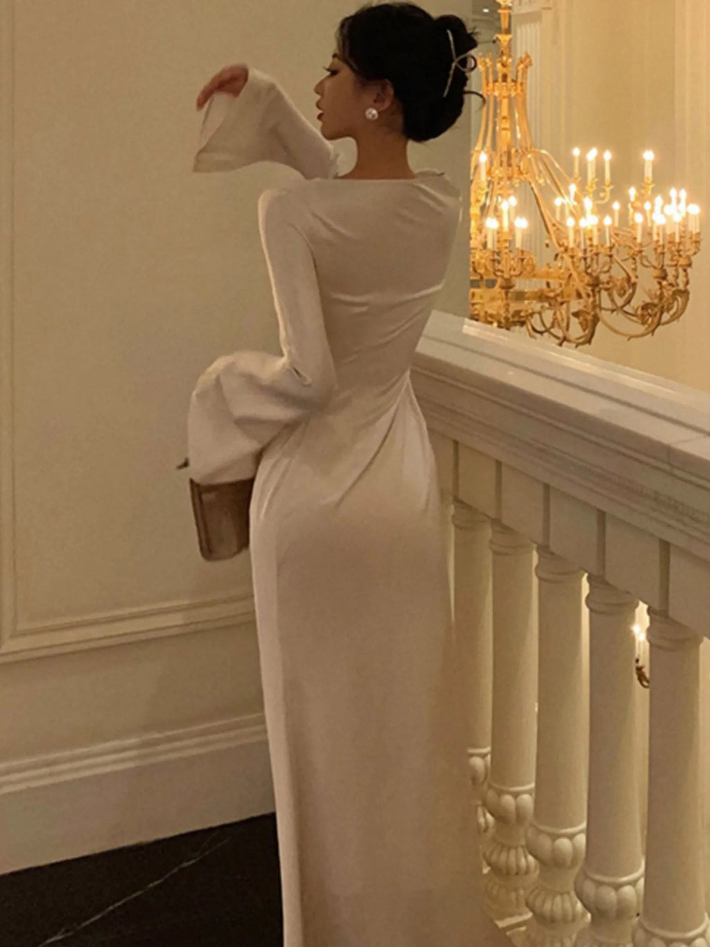 Flare Sleeve Wedding Mermaid Long Dress Spring Autumn French Slim One Piece Party Robe Mujers Clothes