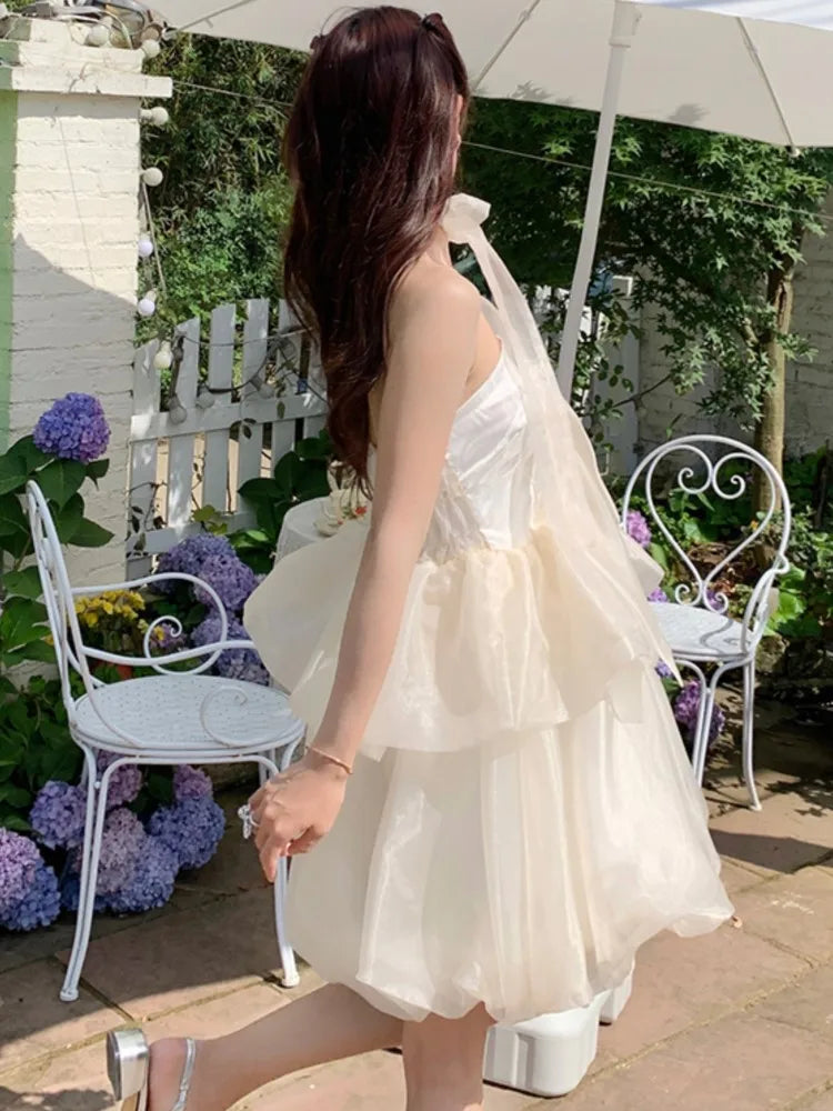 Sweet Fairy Mini Dress Strapless Off Shoulder Princess Ruffles Birthday Party Dresses Summer Ball Gown Short Vestidos