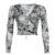 Grunge Mesh Butterfly Print Crop Top See Through Long Sleeve Hollow Out T-shirt Stylish Y2k Street Outfits