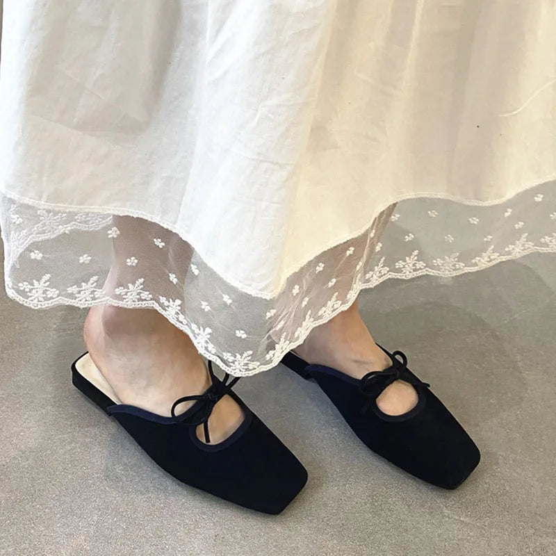 Summer New Flat Slipper Square Toe Slip on Mules Shoes Soft Flat Heel Outdoor Dress Sandal Slides New Woman
