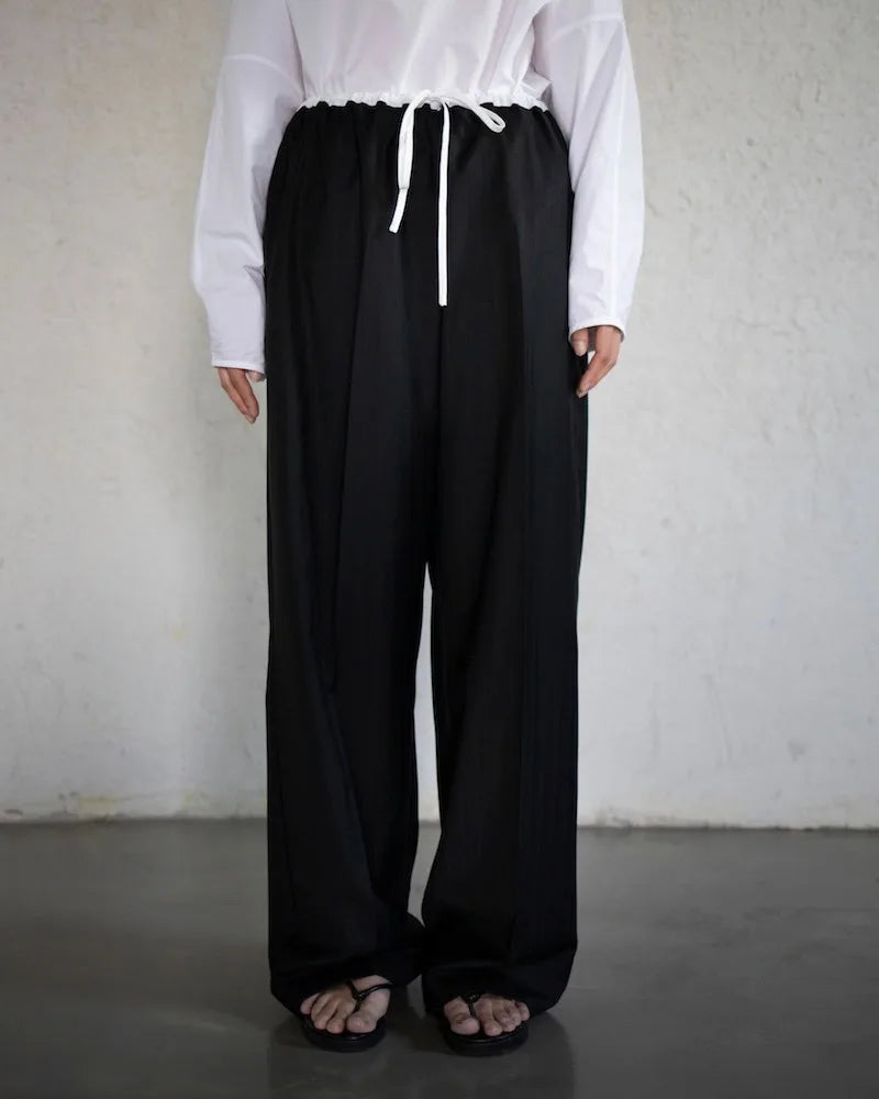 Summer Korean Retro High Street Black and White Stitching Elastic Laceup Wide Leg Pants