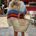 V Neck Simple Patchwork Striped Sweaters, Autumn Winter Long Lantern Sleeve Cardigan, Loose Knitted Tops
