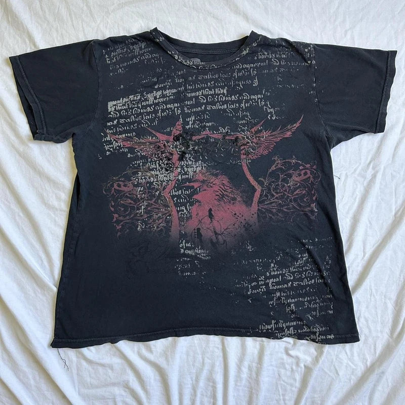 Y2k Grunge Cyber Goth Tee Skull Graphic Short Sleeve Crop Tops Japanese Kawaii 00s Retro Skater T-shirt