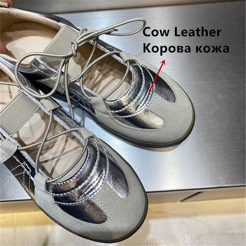 Genuine Leather Sneakers for Breathable Soft Round Toe Shoes Woman Sport Flats Sneakers