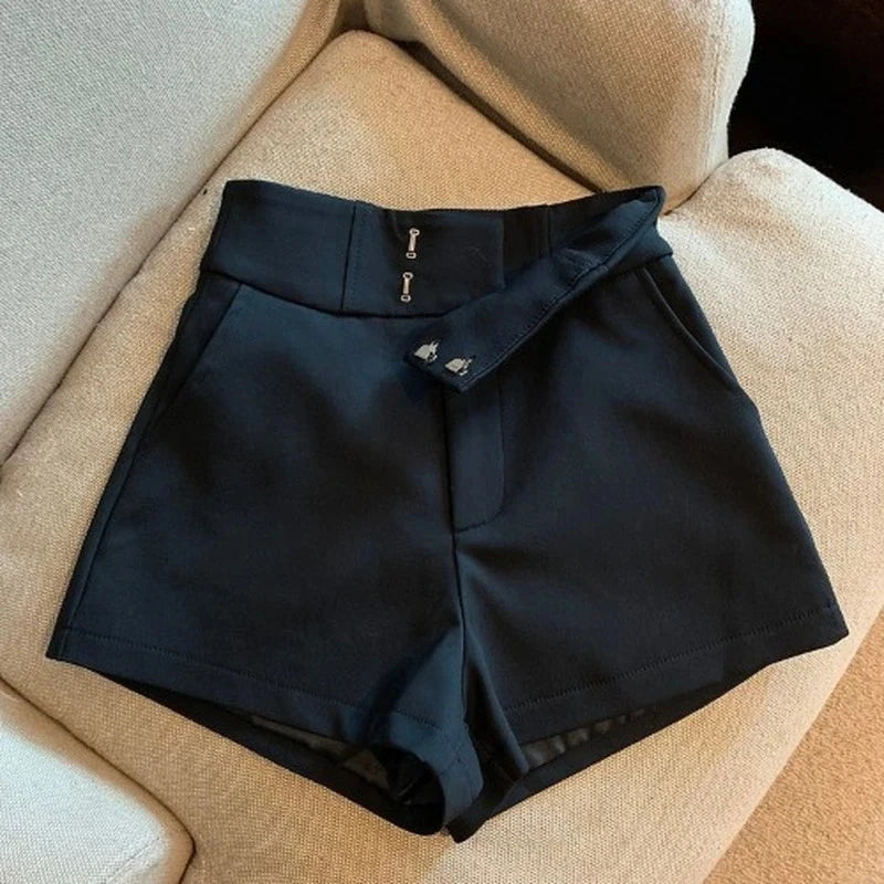 Y2k Black Shorts High Waist White a Line Wide Leg Suit Short Club Slim Hot Short Pants New