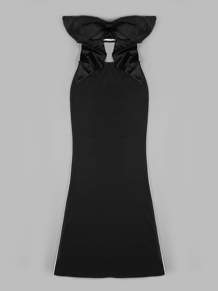 Bodycon Dress Black White Strapless Skiny Long Dress