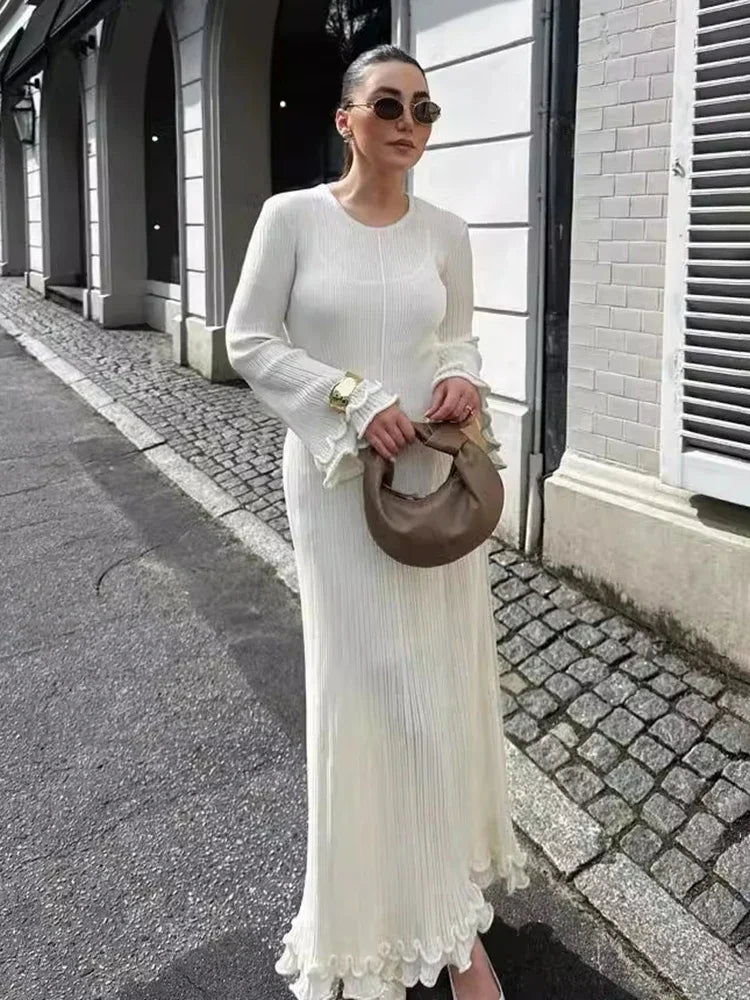 Long Sleeve Slim Maxi Fungus Dress for Backless Long Dress Club Party Clothes Autumn Winter New
